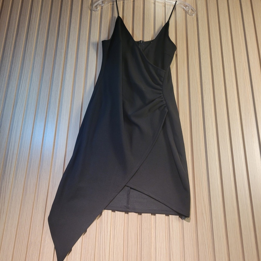 Blossom Cocktail Dress Women 8 Black Good Asymmetrical Ruched Wrap LBD